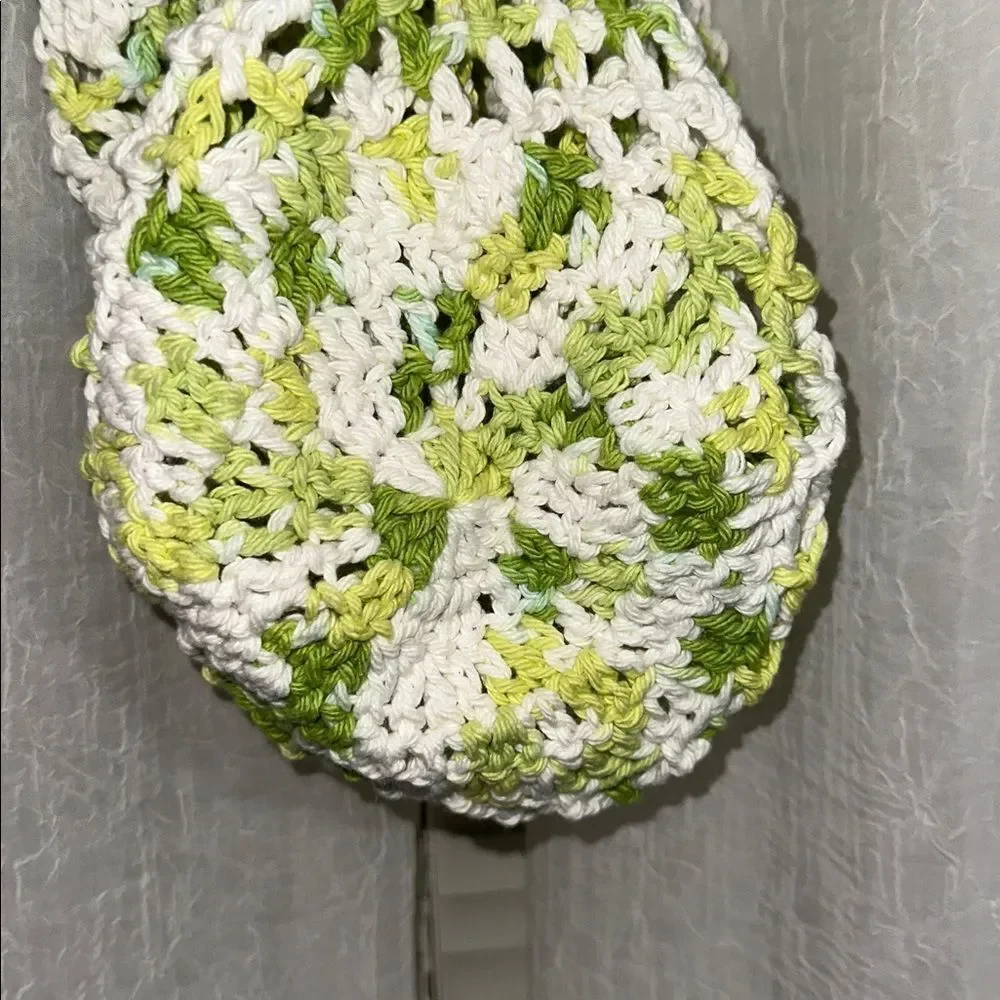 Handmade Crochet White Shaded of Green Small Fishnet Market Tote